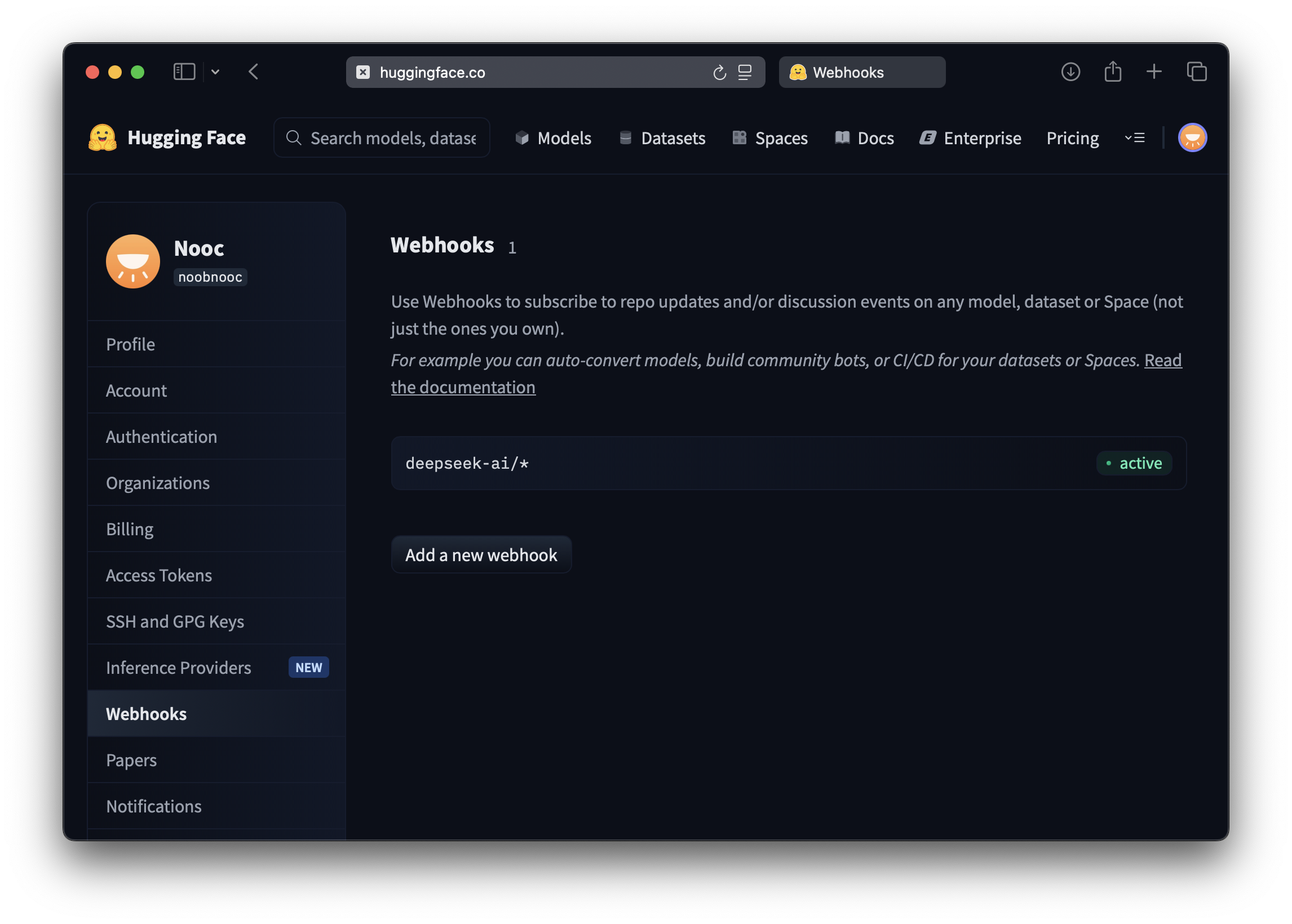 HuggingFace webhook has been set